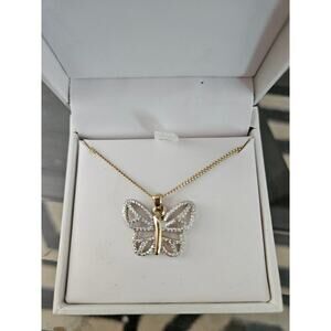 Women's 1/10 CTTW Diamond Butterfly Necklace 18" Gold Over Sterling